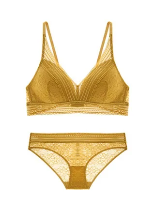 2 Piece Solid Colour Bra And Brief Set Yellow 
