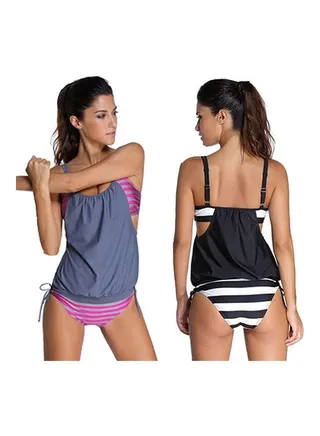 Fashion Super Striped Print Slim Bikini Summer Beach Swimsuit Swimwear Blue 