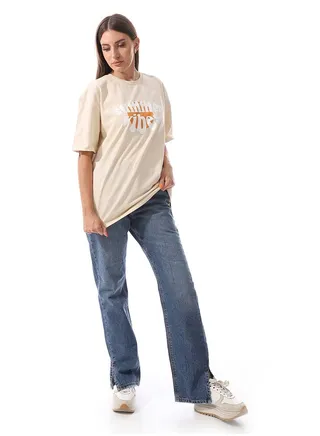 Summer Vibes Slip On Beige Cotton Tee_Beige 