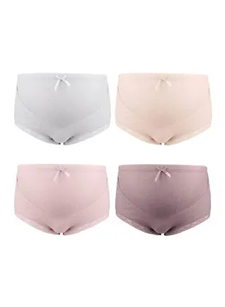 4pcs Maternity OverBump Underwear Cotton Plus Size Pregnancy High Waist Postpartum Support Panties. 
