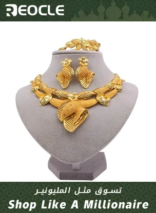 Gold Necklace Set with Pendant 24K Jewelry Set Earrings and Bracelet Indian Bride Fashion Wedding 