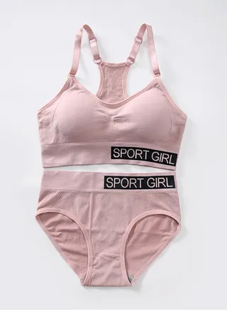 Pink Women's Sports Set Including Sports Bra and Briefs 