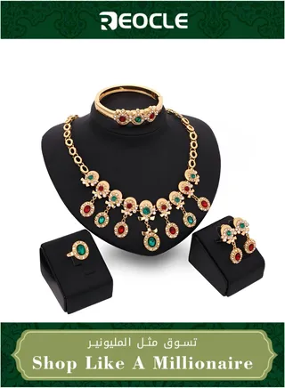 Women's 4 Pcs Jewelry Set Elegant Crystal Necklace & Earrings & Bracelet & Ring Bridal Wedding Party Costume Jewelry Set for Ladies to Match Dress 