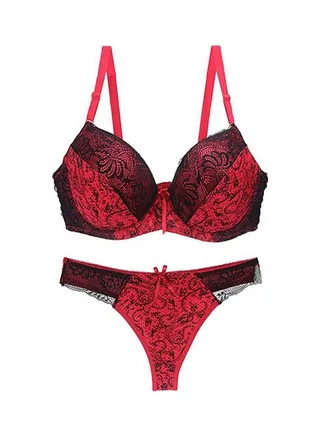 2-Piece Push Up Lace Underwear Set Red 