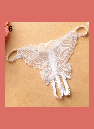 Women Butterfly Thongs G-string V-string Panties Knickers Lingerie Underwear White 