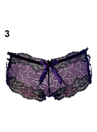 Women's  Hollow Lace Bowknot Hipster Panties Cross Straps Briefs Underpants Purple 