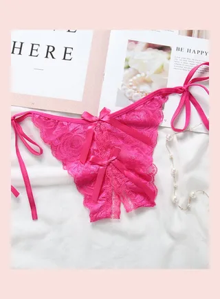 Open Crotch Bowknot G-string Lace Erotic Lingerie Briefs Underwear Red 