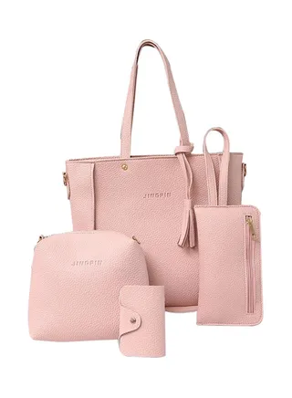 4-Piece Tassel Décor Bag Pink 