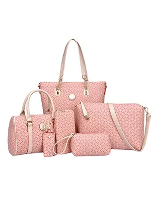 5-Piece Classic Tote Bag Set Pink 