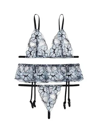 Lace Embroidery Lingerie Black/Blue 