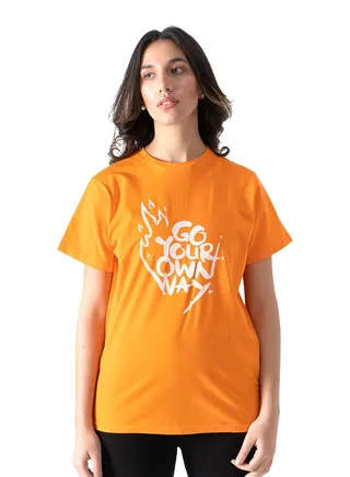 Orange Front Printed Short Sleeve T-Shirt 