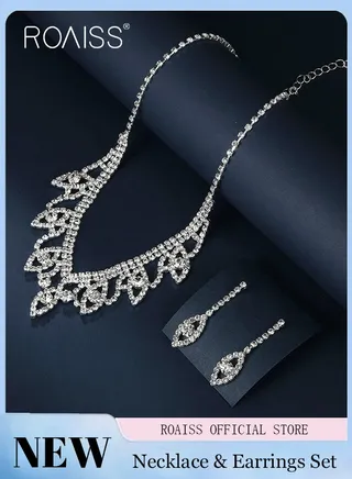 Women Two Piece Jewelry Set Earrings Necklace Sparkling Style Highlighting Personal Temperament and Charm 