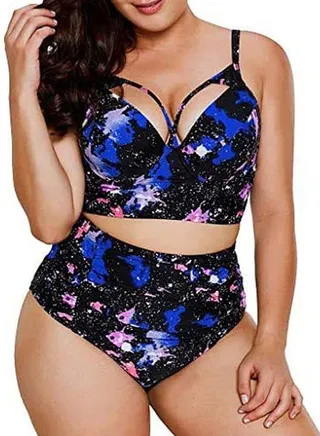 2-Piece Printed Bikini Set Black/Blue/Pink 