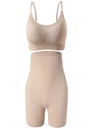 Oversize Sports Bra And High Waist Pants Set Beige 
