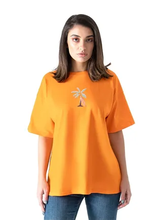 Orange Printed Over-Sized T-Shirt 