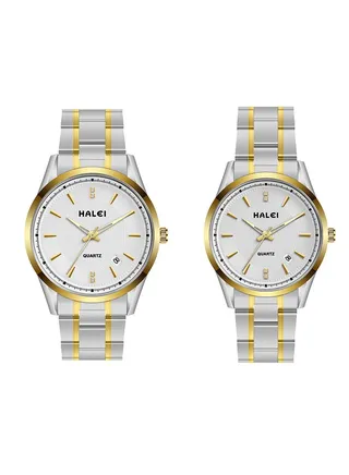 HALEI Harley 2-Piece Stainless Steel Couple Pair Quartz Watch Set 569ML - 28mm/39mm - Silver 