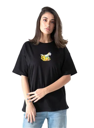 Black Printed Over-Sized T-Shirt 