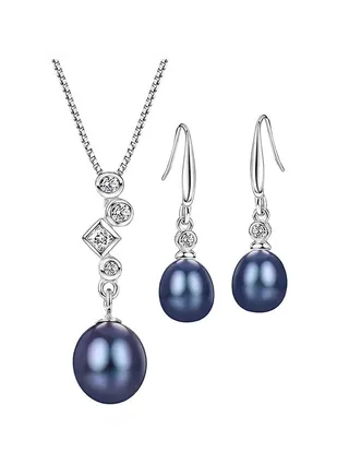 925 Sterling Silver Freshwater Pearl Jewellery Set With Cubic Zirconia 