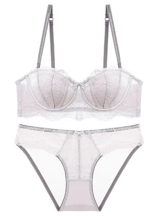 Comfy 1/2 Cup Thin Cup Lace Bra Panty Set Light Purple 