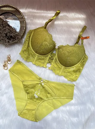 Breathable And Beautiful Lace Bra Panty Set Green 