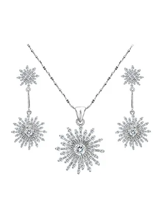 925 Sterling Silver Cubic Zircon Studded Necklace And Earrings Set 