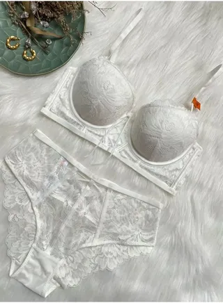 Breathable Thin Cup Embroidered Lace Bra And Panty Set White 