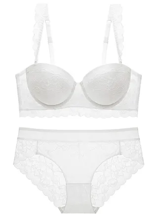 Comfy 1/2 Cup Lace Bra And Panty Set White 