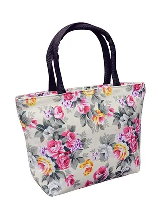 Floral Printed Tote Bag White/Pink/Grey 