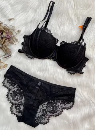 Comfy And Breathable Lace Bra And Panty Set Black 