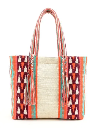 Palm Paradise Cotton Tote Handbag for Women - Travel Handbag - Handle Shoulder bag - 
Stylish and Functional Everyday Companion Maroon Strips 