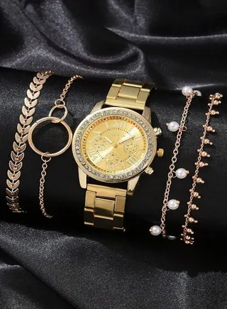 Women's Stainless Steel Analog Watch Set 