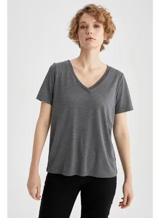 Basic V-Neck T-Shirt Grey 