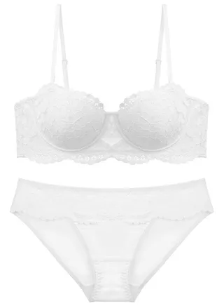 Breathable Thin Cup 1/2 Cup Lace Bra And Panty Set White 