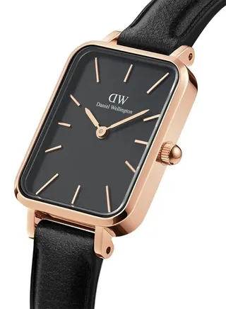 Daniel Wellington Quadro Pressed Sheffield Black Women's Watch 20*26mm Dial with Black Leather Strap DW00100435 