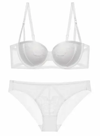 Solid Color Breathable Lace Bra And Panty Set White 