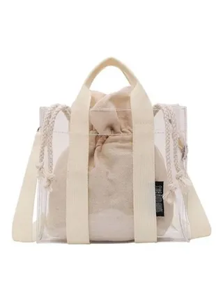 Transparent Patchwork Drawstring Versatile Tote Bag 