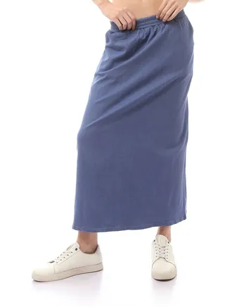 O169076 Slip On Dark Blue Skirt With Elastic Waist 