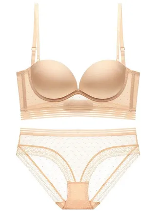 Solid Color Breathable And Seamless Bra Panty Set Light Brown 