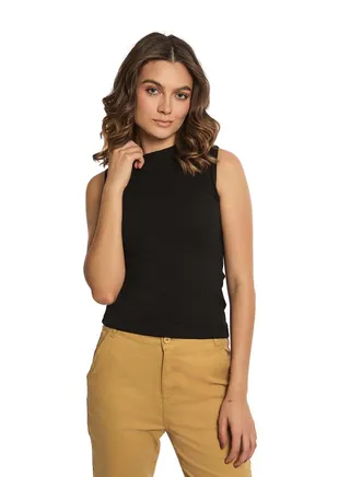 Fancy Sleeveless Mock Neck Top 
