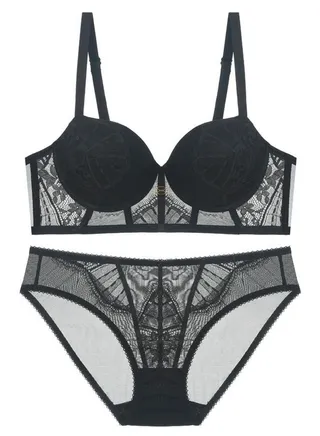 Comfy Breathable Lace Bra And Panty Set Black 