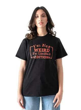 Black Front Printed Text T-Shirt 