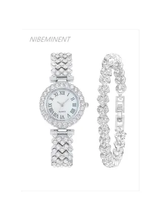 Women's Stone Studded Analog Watch With Bracelet Set 