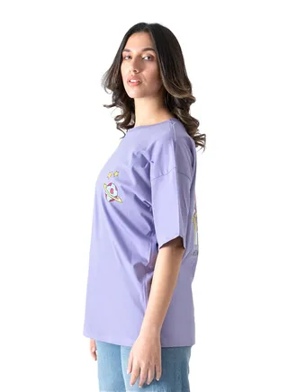 Lavender Space Printed Over-Sized T-Shirt 
