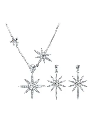 925 Sterling Silver Rhinestone Studded Earrings and Necklace Set 