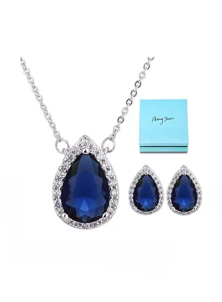925 Sterling Silver Teardrop Jewellery Set With Cubic Zirconia 