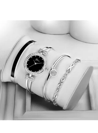 Women's Stainless Steel Analog Wristwatch With 3 Bracelets 