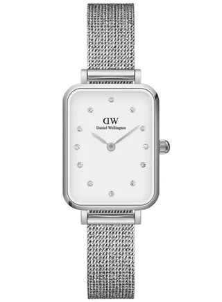 Daniel Wellington Quadro Lumine Pressed Sterling Eggshell White Rectangle Women's Watch 20*26mm Dial with Silver Stainless Steel Strap DW00100597 