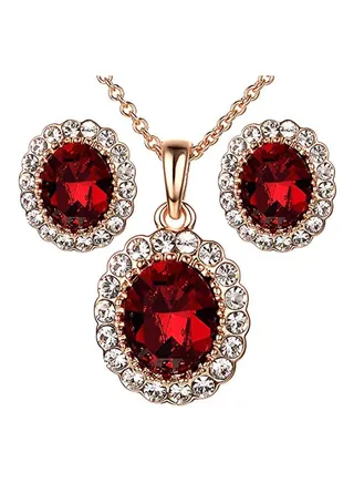 Alloy Ruby And Cubic Zirconia Studded Jewellery Set 