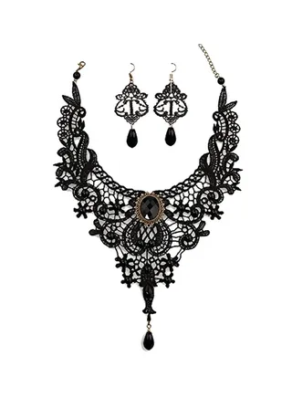 Copper Lace Necklace Earrings Set 