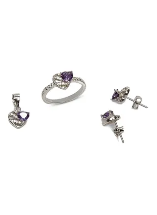 925 Sterling Silver Heart Shaped Crystal Studded Jewellery Set 